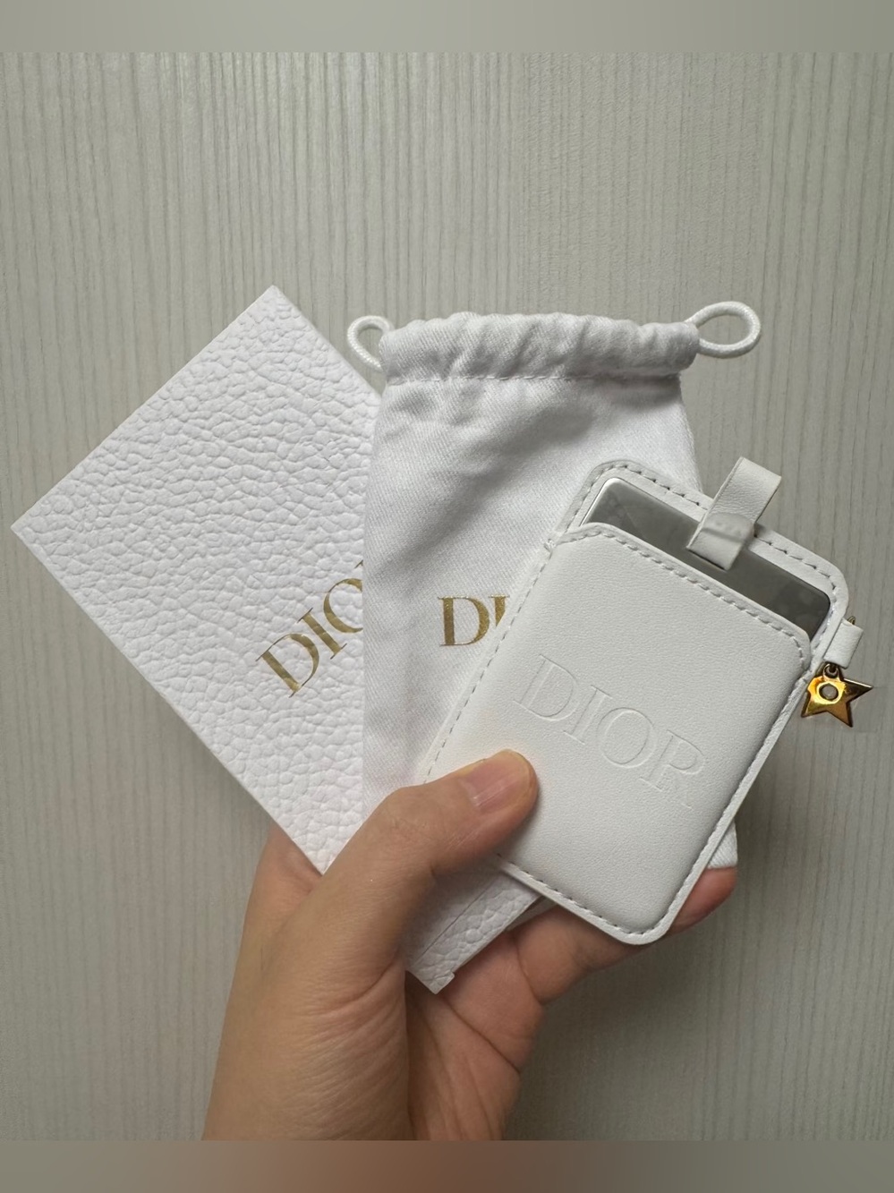 Dior White Card Holder with Mirror and Star Charm